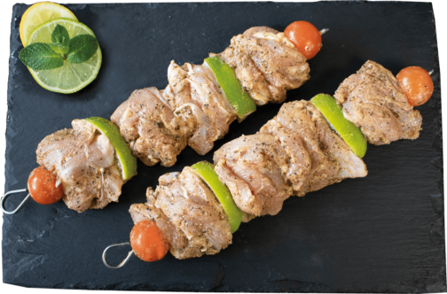 Chicken leg meat skewer “Summer flavours” marinated