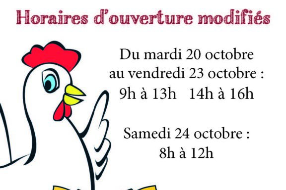 Horaires d&rsquo;ouverture modifiés du mardi 20 au vendredi 23 octobre